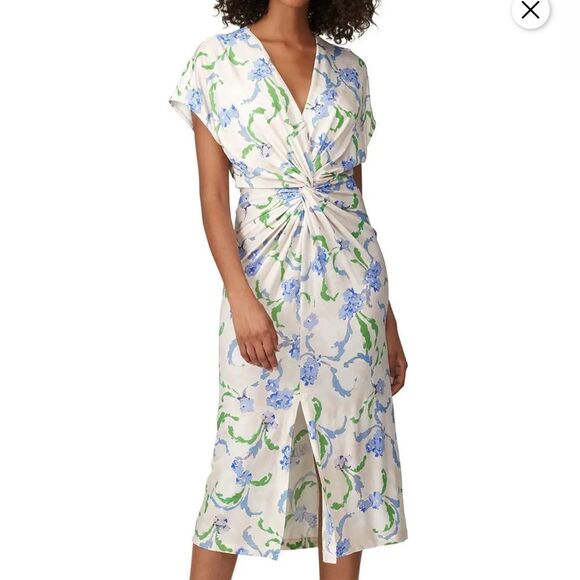 PRABAL GURUNG Floral Wrap Dress with Blue and Green Accents - Picture 1 of 8